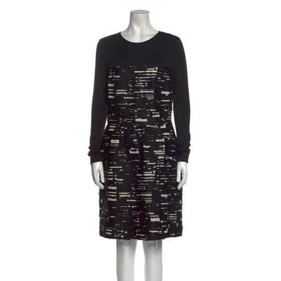 PIAZZA SEMPIONE Black Cream Wool Blend Knit and Textured Dress - Size 8 (M) - Picture 1 of 10